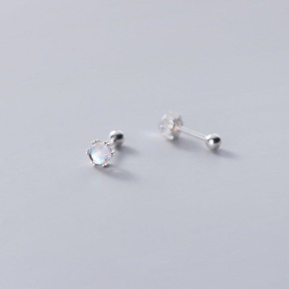 Solid Silver Screw back Solitaire Moonstone Small Studs Earrings- ESB010 - Picture 5 of 14
